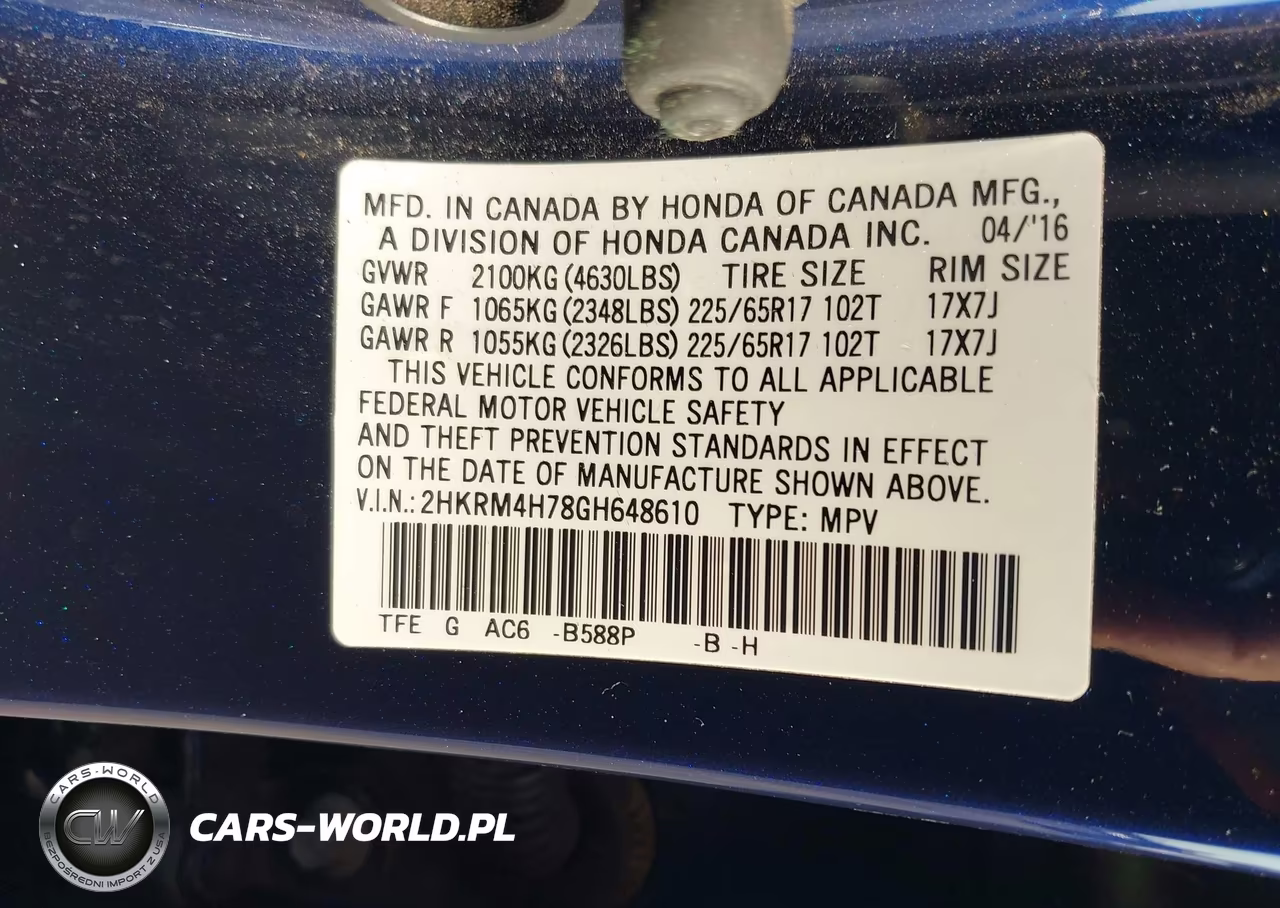 2016 Honda Cr-V Ex-L VIN:2HKRM4H78GH648610 - 9