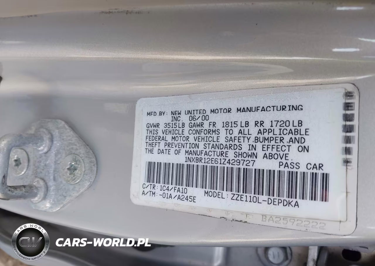 2001 Toyota Corolla Le VIN:1NXBR12E61Z429727 - 9