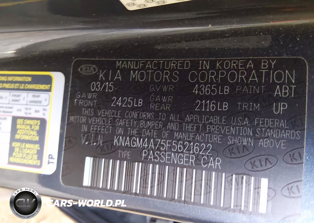 2015 Kia Optima Lx VIN:KNAGM4A75F5621622 - 9