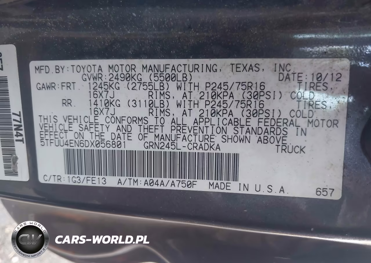 2013 Toyota Tacoma Base V6 VIN:5TFUU4EN6DX056801 - 9
