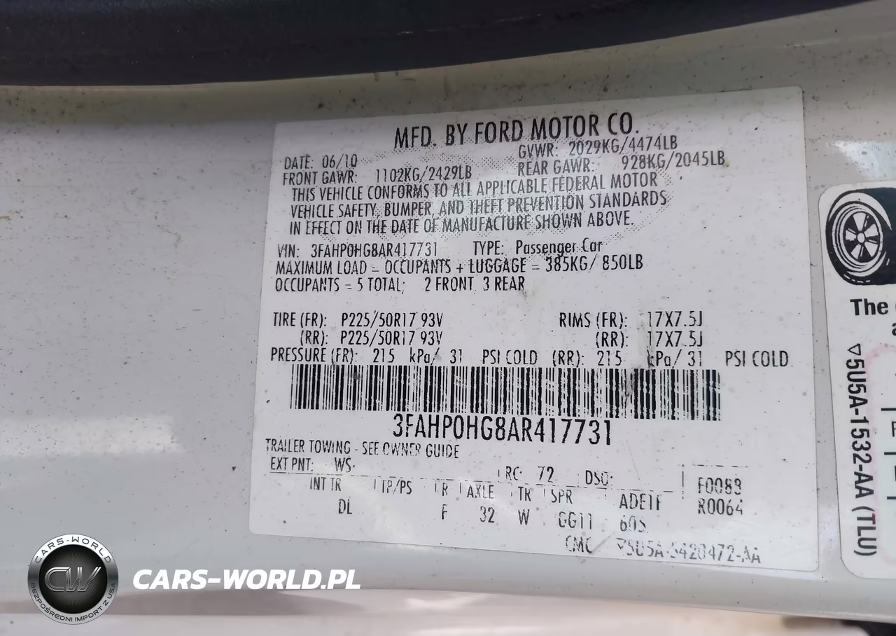 2010 Ford Fusion Se VIN:3FAHP0HG8AR417731 - 9