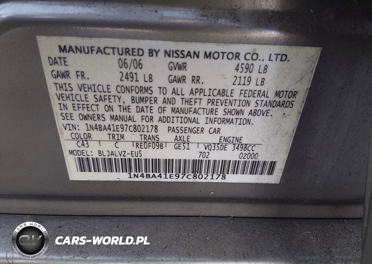 2007 Nissan Maxima 3.5 Se VIN:1N4BA41E97C802178 - 9