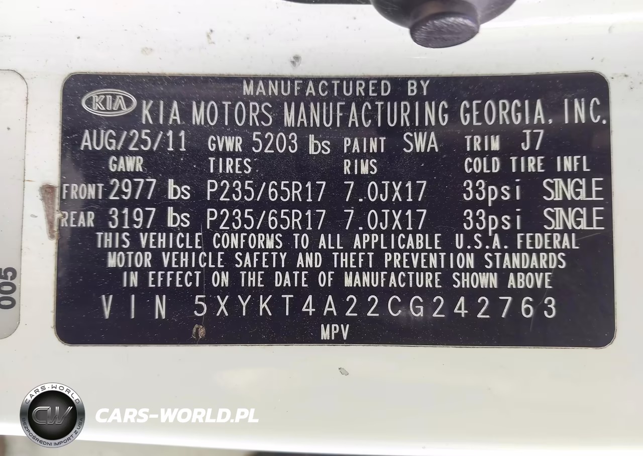 2012 Kia Sorento Lx V6 VIN:5XYKT4A22CG242763 - 9