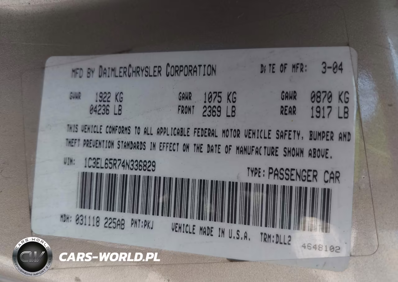 2004 Chrysler Sebring Limited VIN:1C3EL65R74N336829 - 9