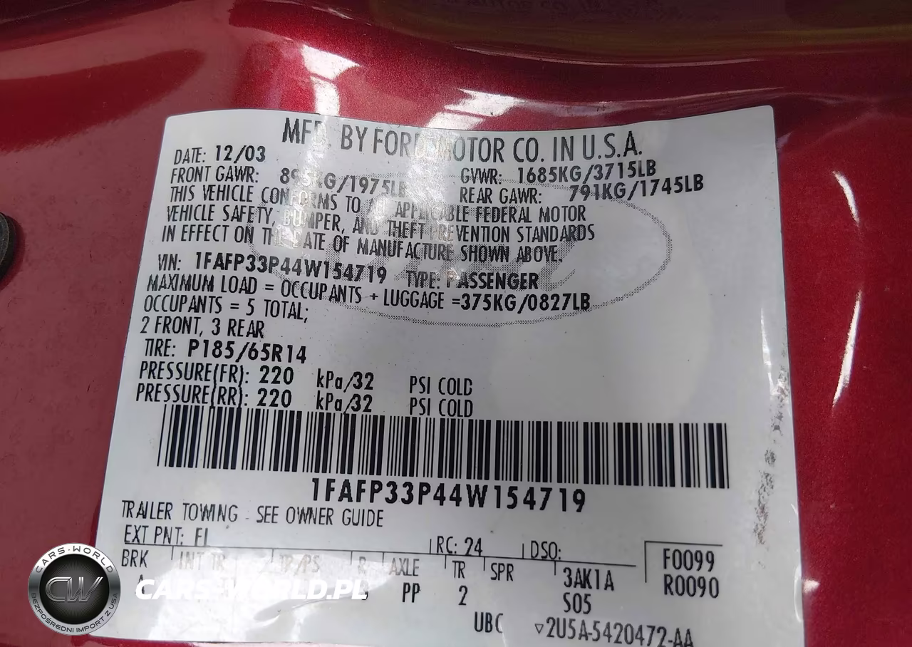 2004 Ford Focus Lx VIN:1FAFP33P44W154719 - 9