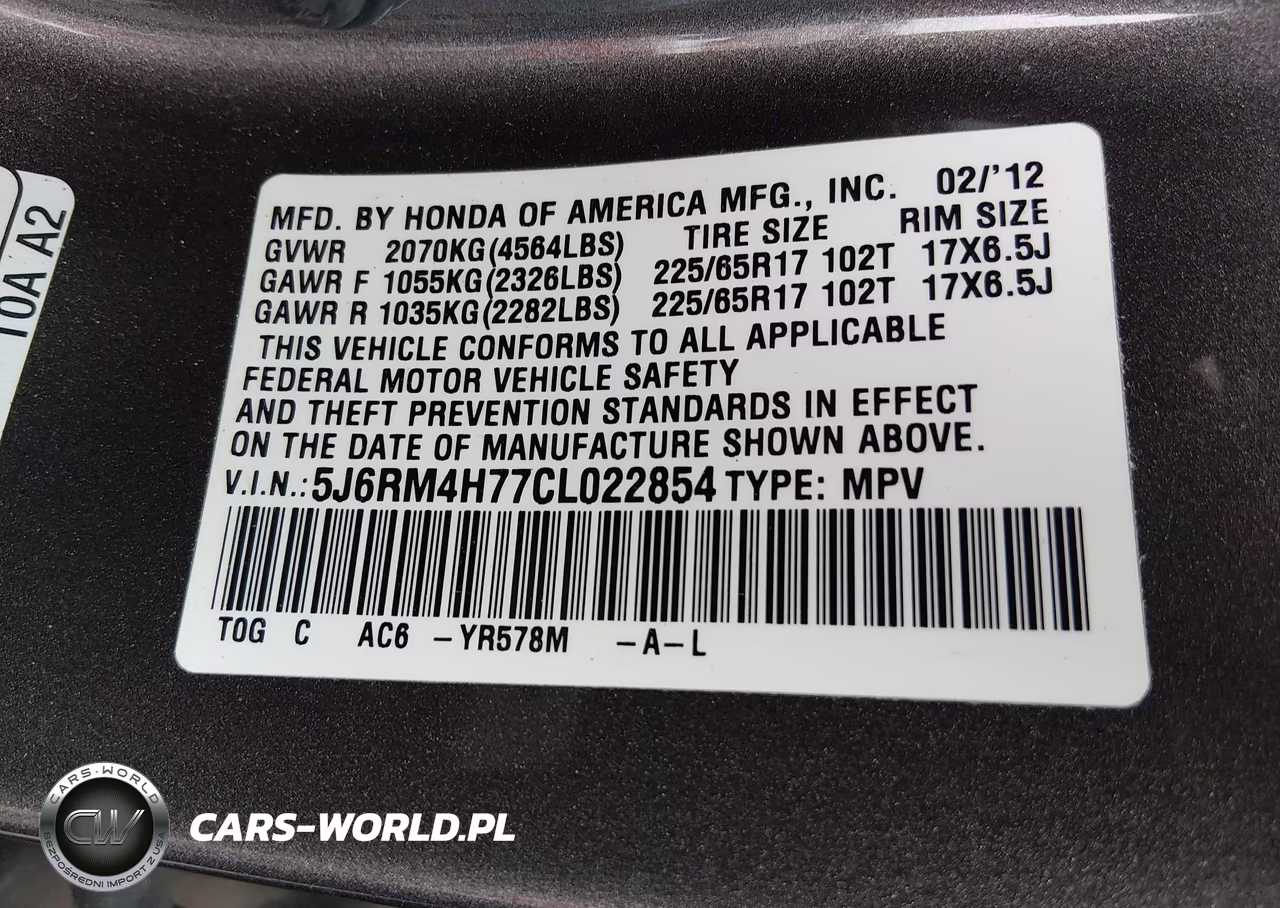 2012 Honda Cr-V Ex-L VIN:5J6RM4H77CL022854 - 9