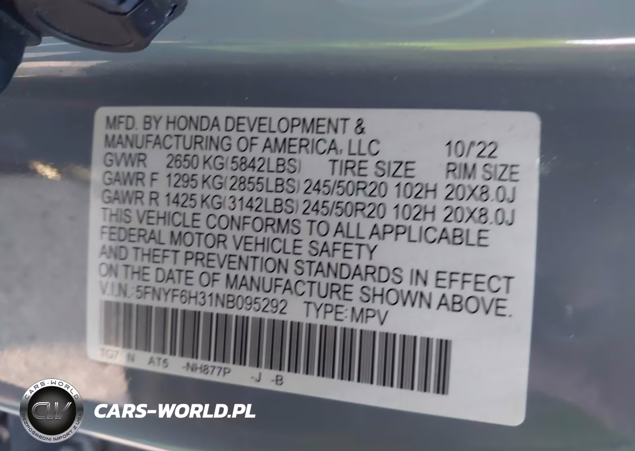 2022 Honda Pilot Awd Sport VIN:5FNYF6H31NB095292 - 9