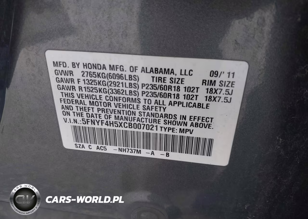 2012 Honda Pilot Ex-L VIN:5FNYF4H5XCB007021 - 9