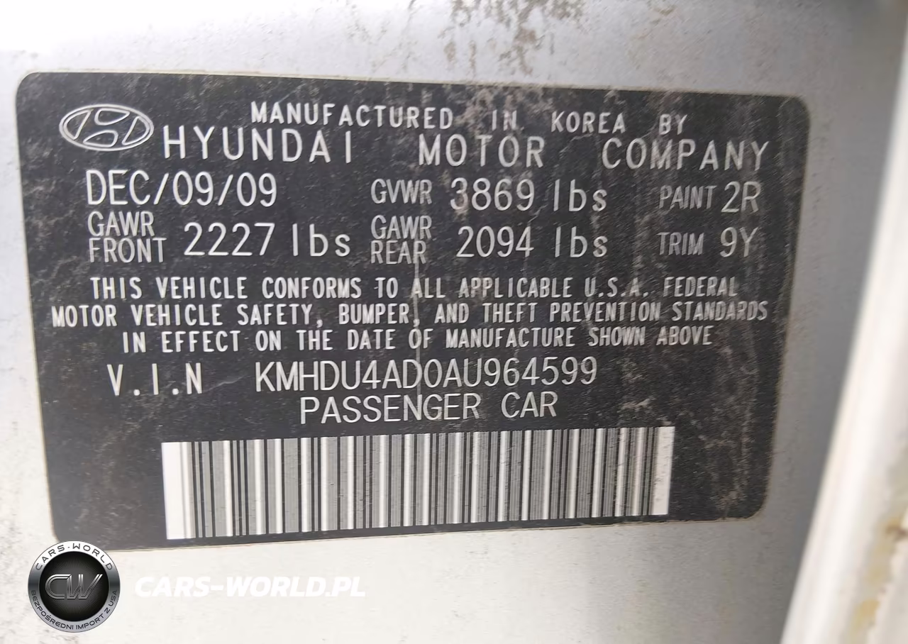 2010 Hyundai Elantra Gls VIN:KMHDU4AD0AU964599 - 9