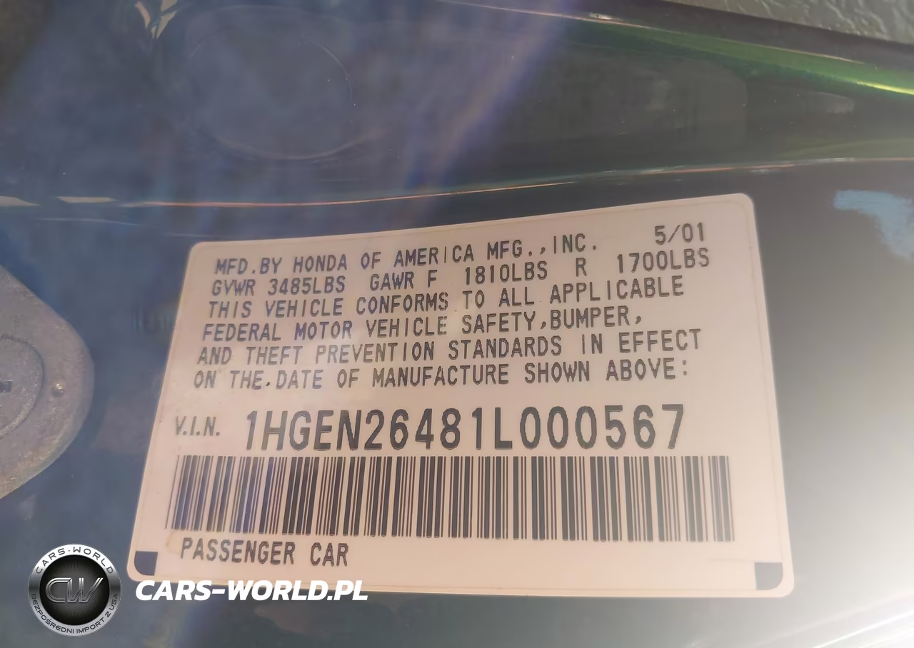 2001 Honda Civic VIN:1HGEN26481L000567 - 9