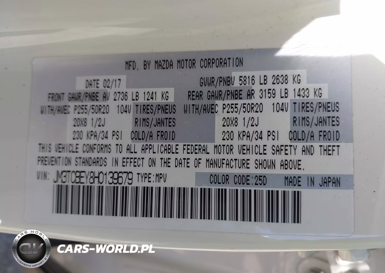 2017 Mazda Cx-9 Signature VIN:JM3TCBEY8H0139679 - 9