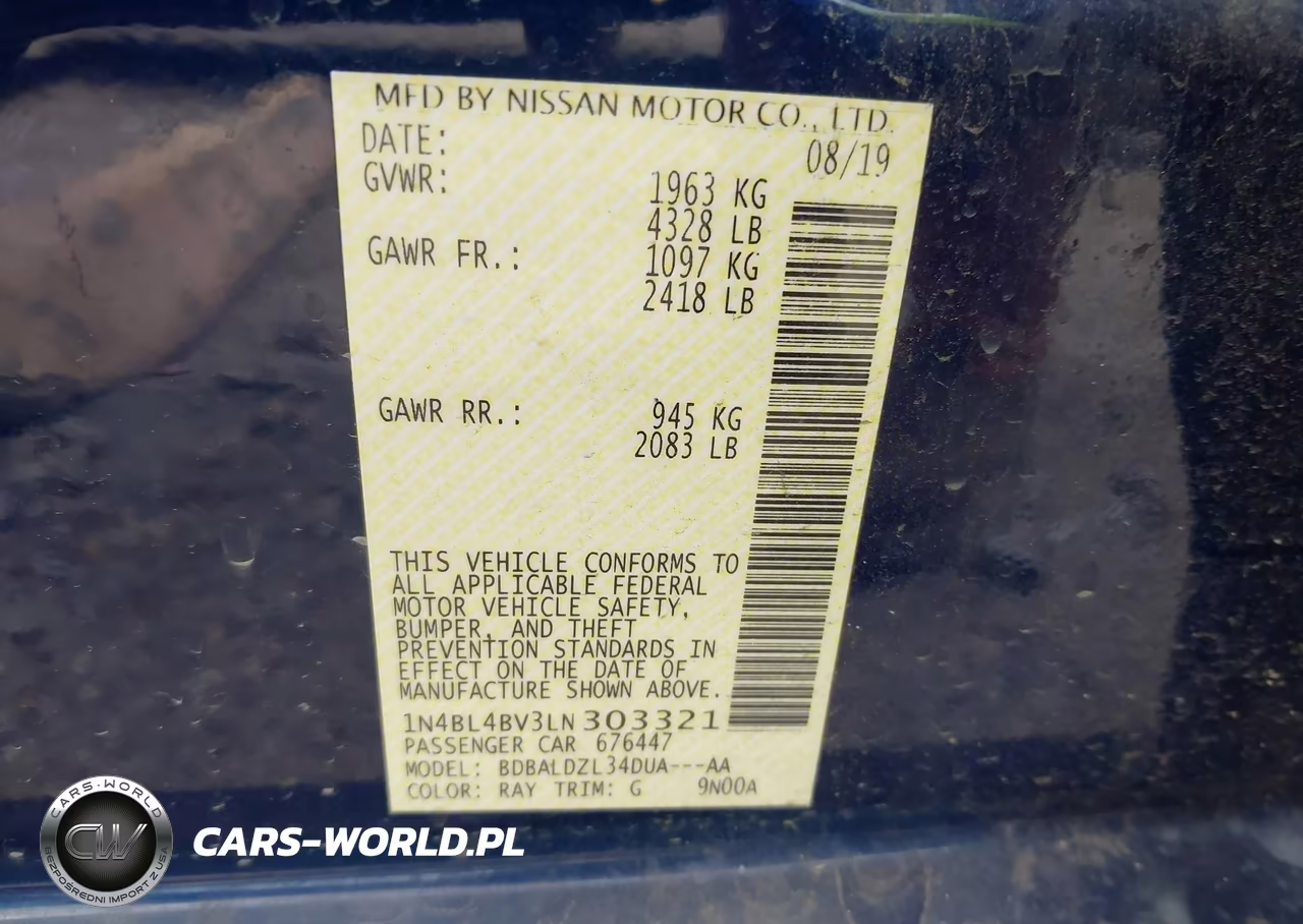 2020 Nissan Altima S Fwd VIN:1N4BL4BV3LN303321 - 9