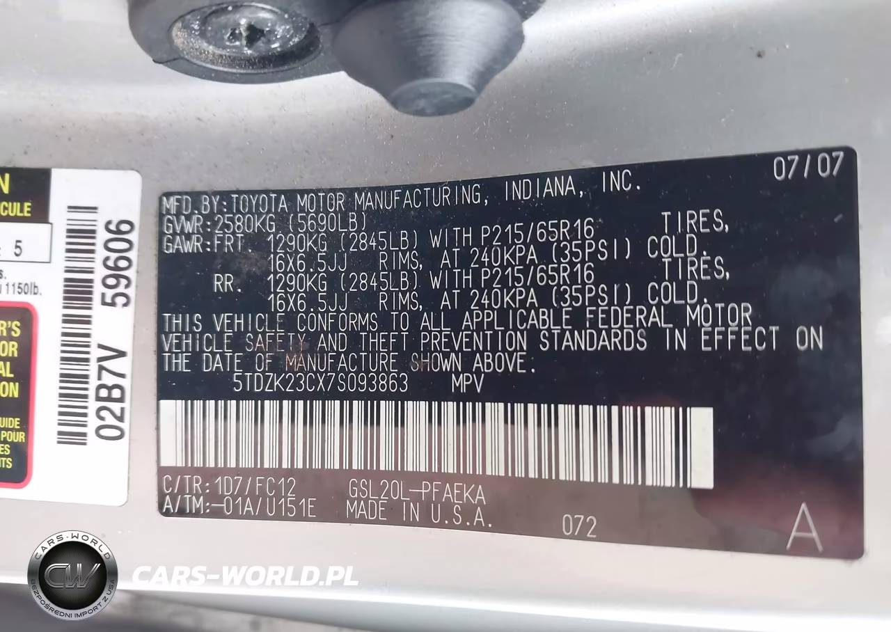 2007 Toyota Sienna Le VIN:5TDZK23CX7S093863 - 9
