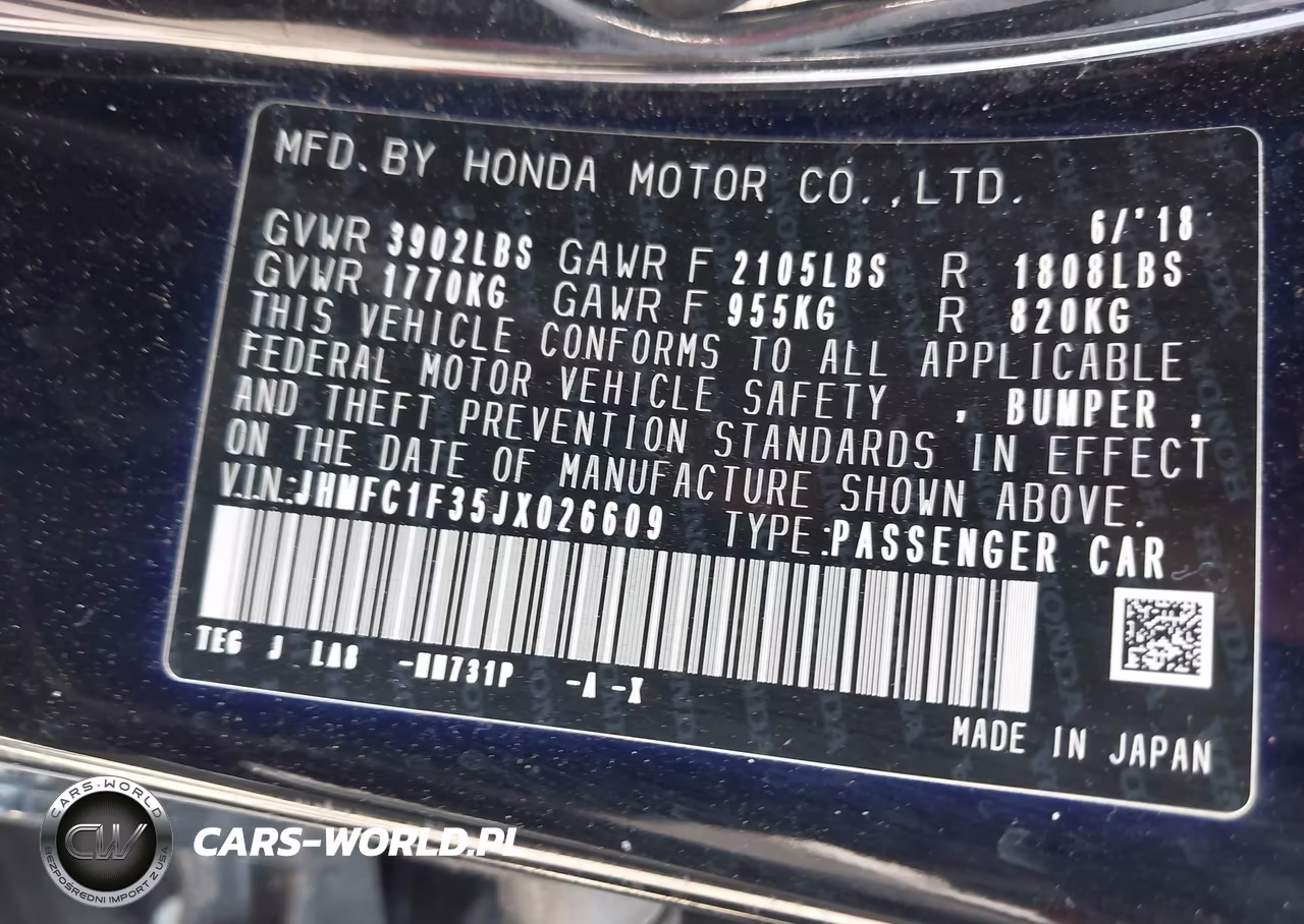 2018 Honda Civic Ex-T VIN:JHMFC1F35JX026609 - 9