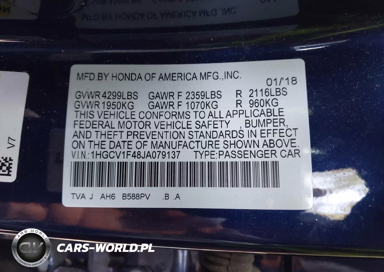 2018 Honda Accord Ex VIN:1HGCV1F48JA079137 - 9
