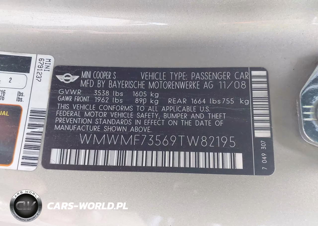 2009 Mini Cooper S VIN:WMWMF73569TW82195 - 9