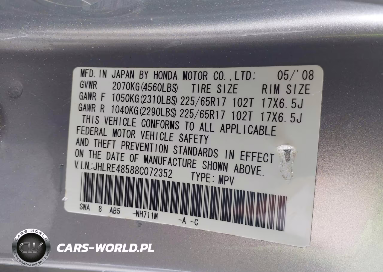 2008 Honda Cr-V Ex VIN:JHLRE48588C072352 - 9