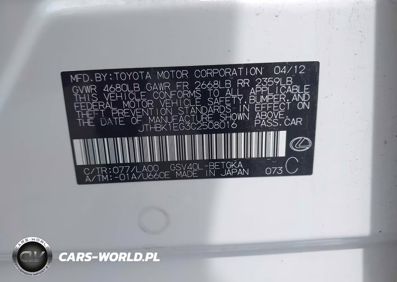 2012 Lexus Es 350 VIN:JTHBK1EG3C2508016 - 9