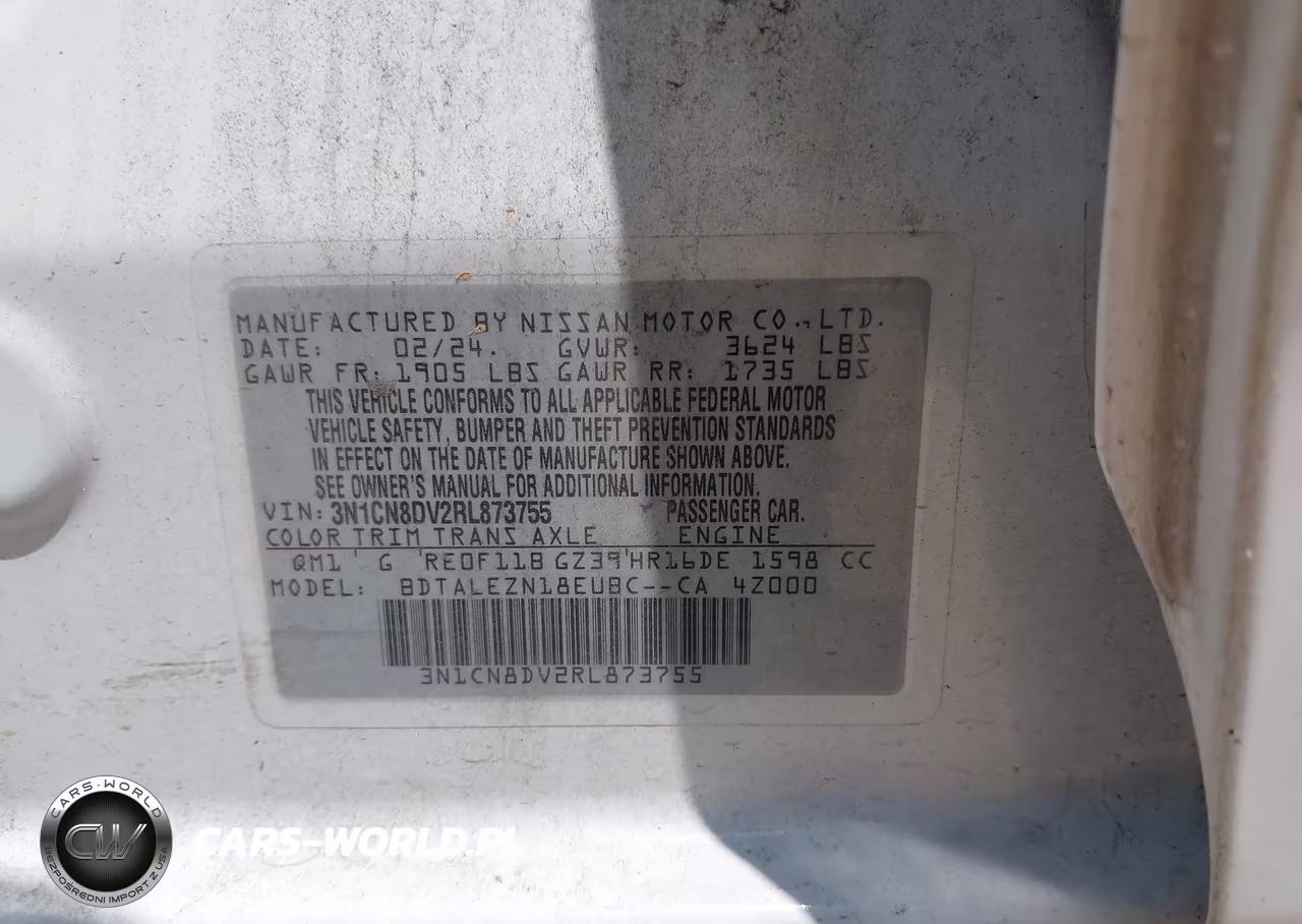 2024 Nissan Versa 1.6 S VIN:3N1CN8DV2RL873755 - 9