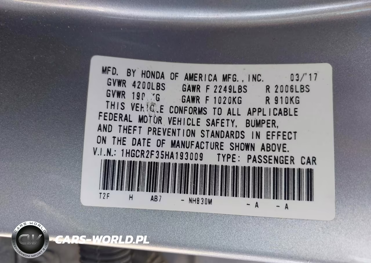 2017 Honda Accord Lx VIN:1HGCR2F35HA193009 - 9