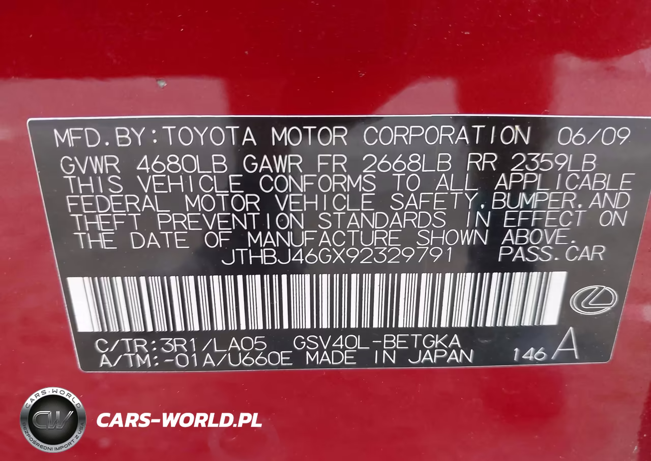 2009 Lexus Es 350 VIN:JTHBJ46GX92329791 - 9