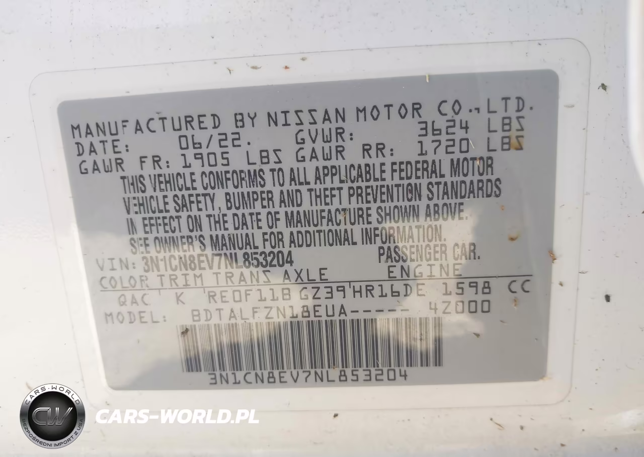 2022 Nissan Versa 1.6 Sv Xtronic Cvt VIN:3N1CN8EV7NL853204 - 9