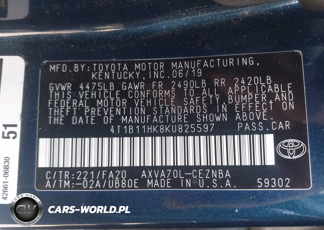 2019 Toyota Camry Le VIN:4T1B11HK8KU825597 - 9