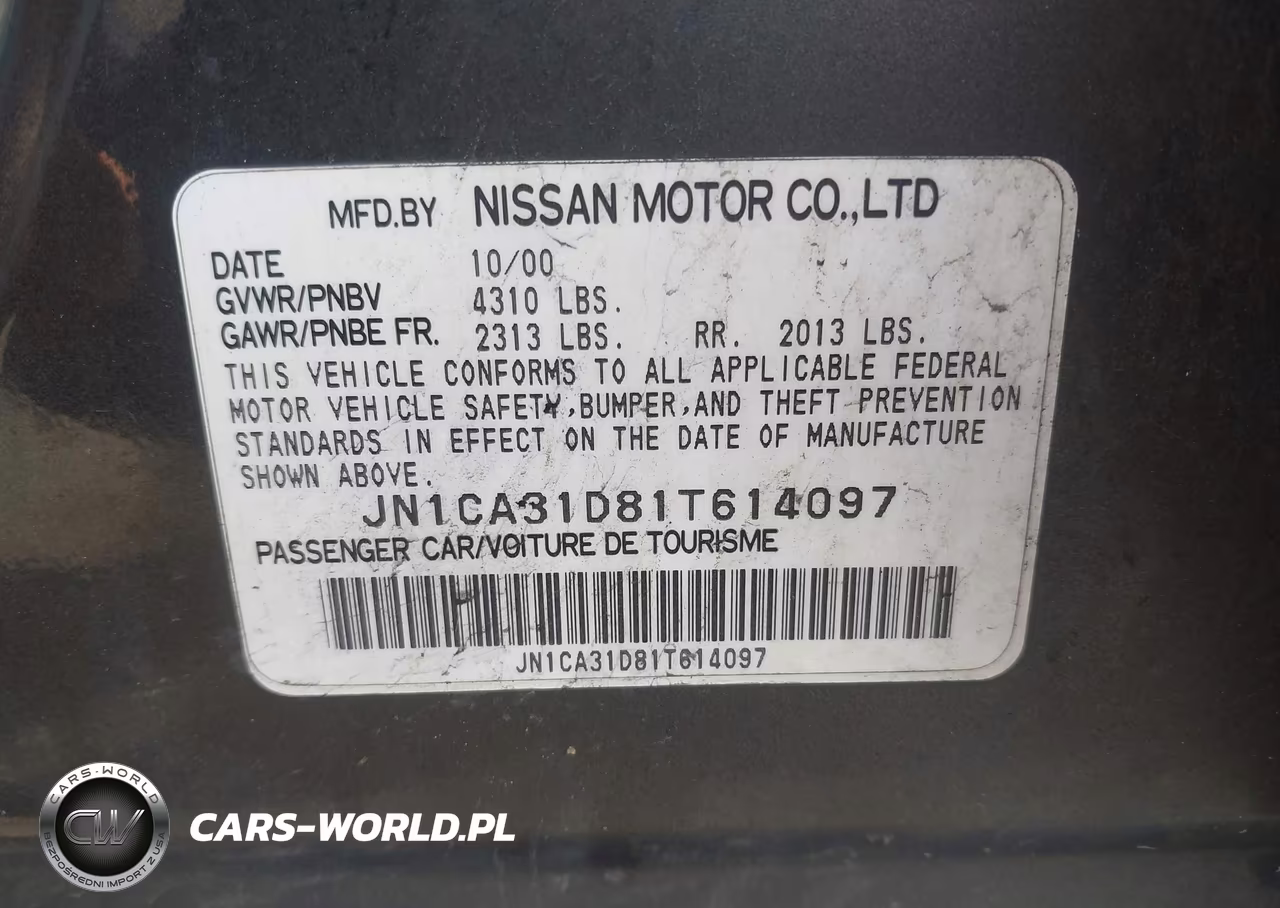 2001 Nissan Maxima Gxe VIN:JN1CA31D81T614097 - 9