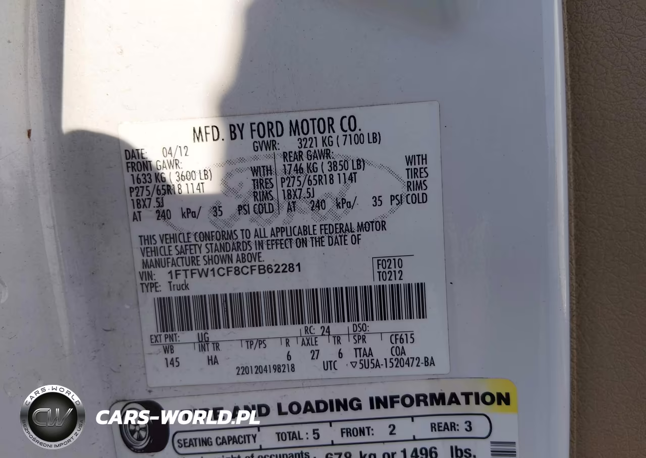 2012 Ford F-150 Lariat VIN:1FTFW1CF8CFB62281 - 9