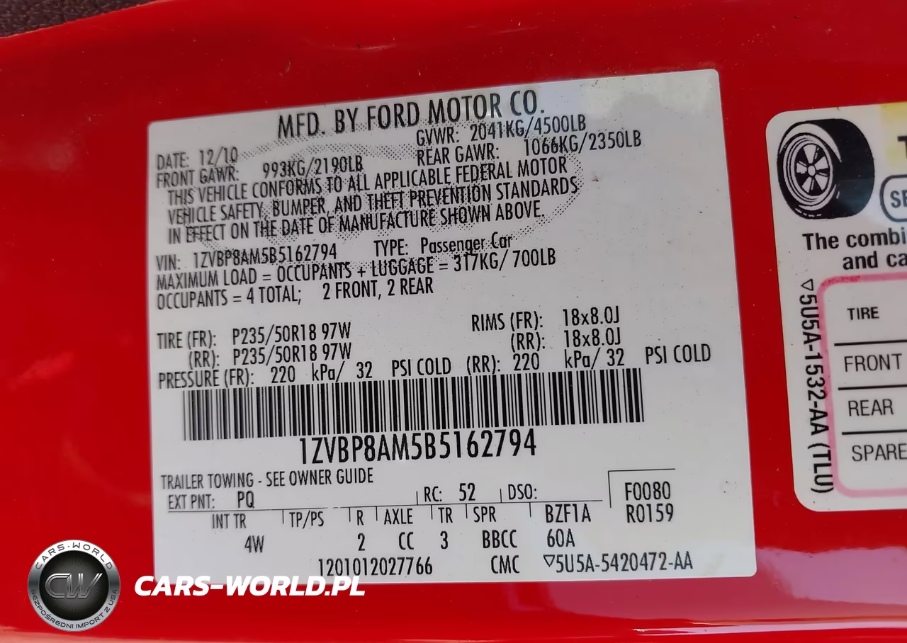2011 Ford Mustang V6 Premium VIN:1ZVBP8AM5B5162794 - 9