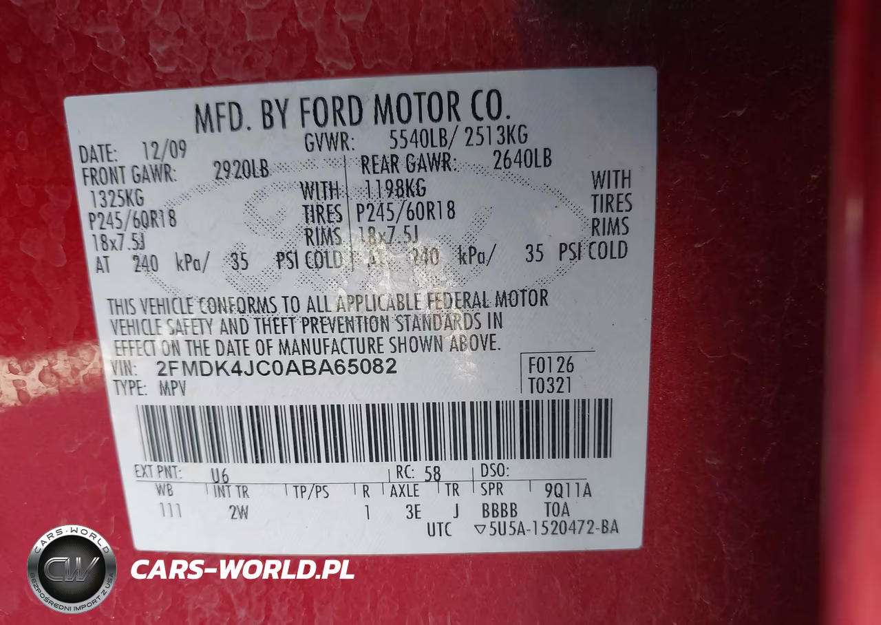 2010 Ford Edge Sel VIN:2FMDK4JC0ABA65082 - 9