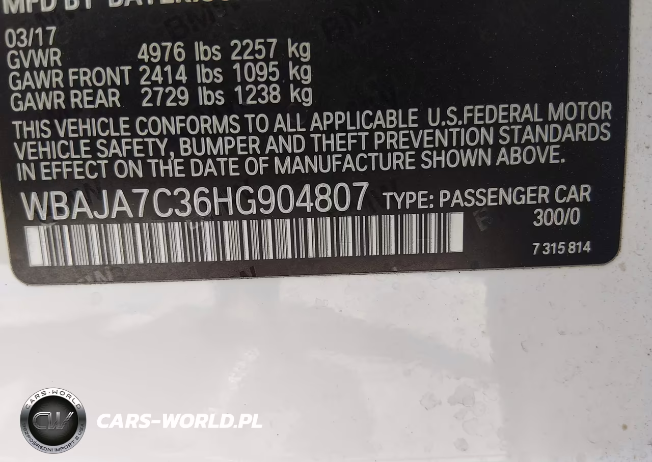 2017 BMW 530I xDrive VIN:WBAJA7C36HG904807 - 9