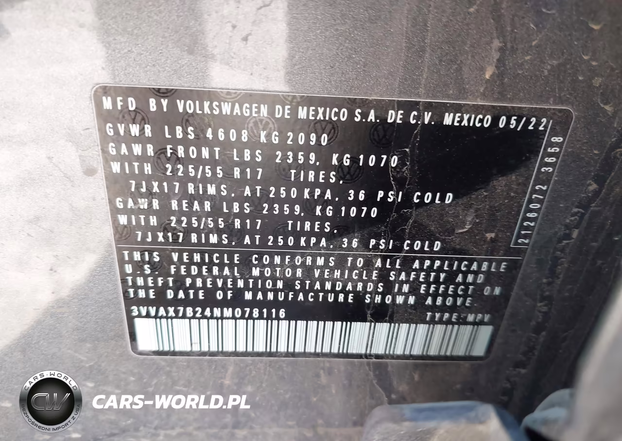 2022 Volkswagen Taos 1.5T S VIN:3VVAX7B24NM078116 - 9