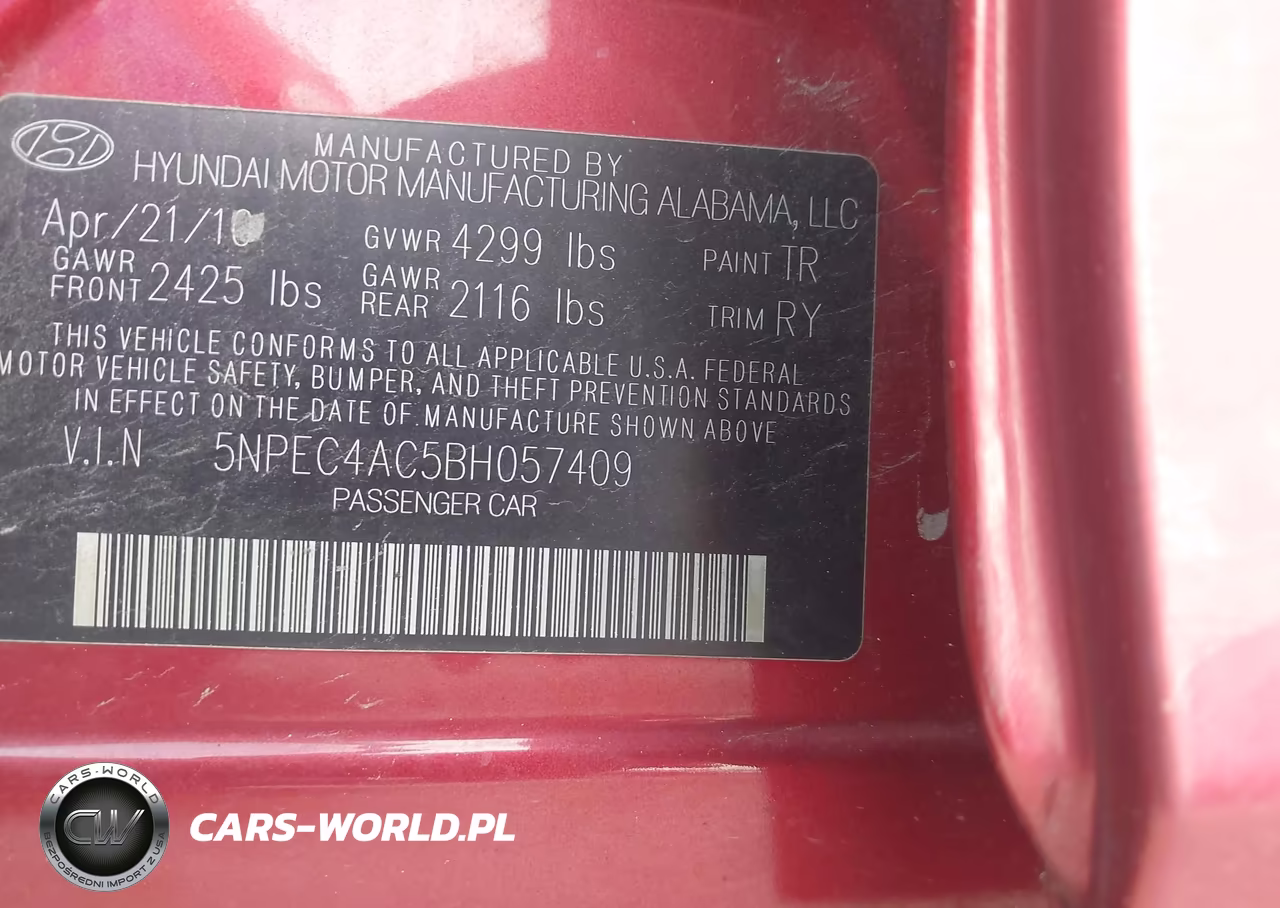 2011 Hyundai Sonata Se VIN:5NPEC4AC5BH057409 - 9