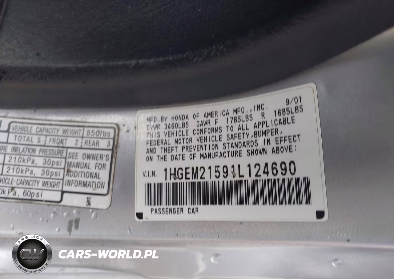 2001 Honda Civic Lx VIN:1HGEM21591L124690 - 9