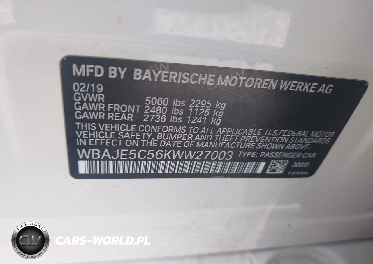 2019 BMW 540I VIN:WBAJE5C56KWW27003 - 9