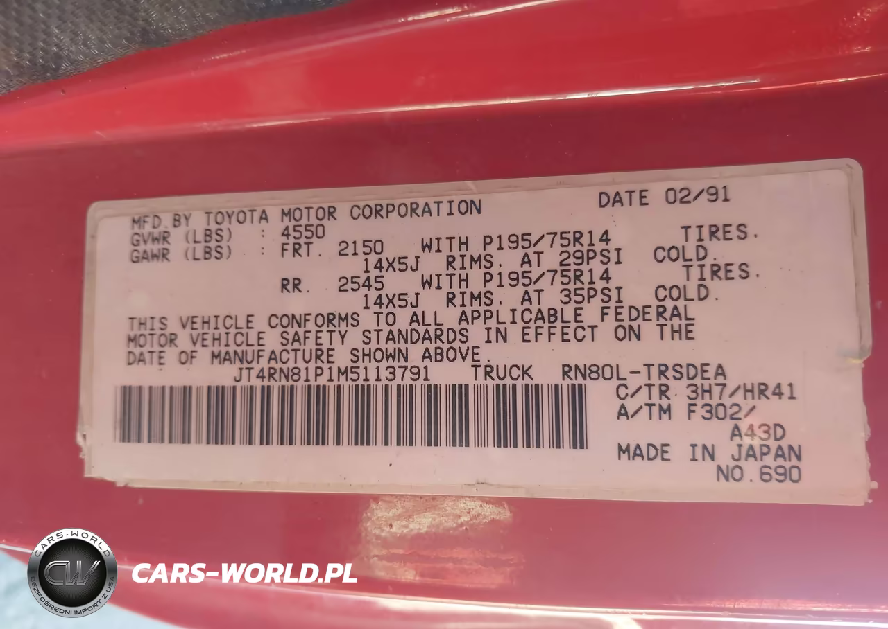 1991 Toyota Pickup 1-2 Ton Sht Wheelbase Dlx VIN:JT4RN81P1M5113791 - 9