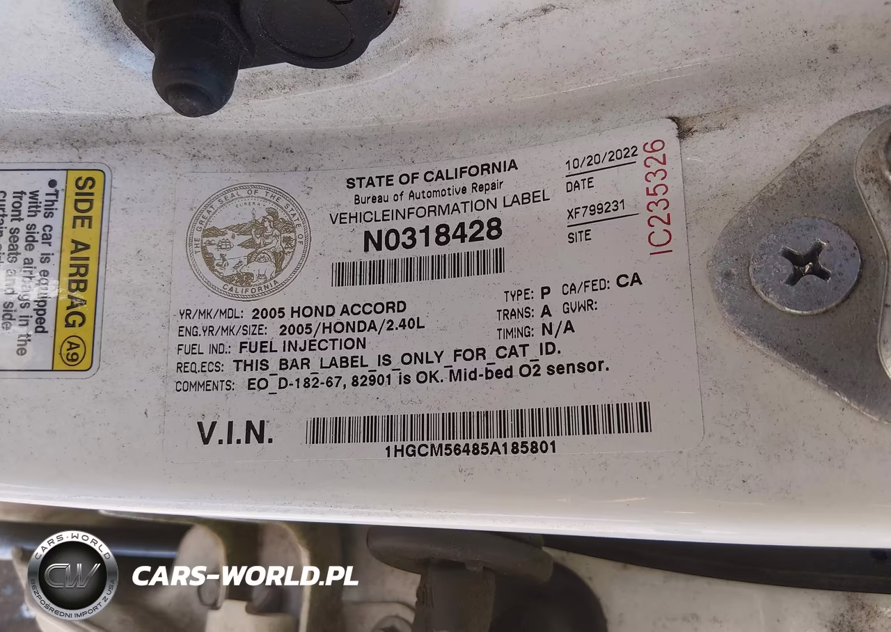 2005 Honda Accord 2.4 Lx VIN:1HGCM56485A185801 - 9