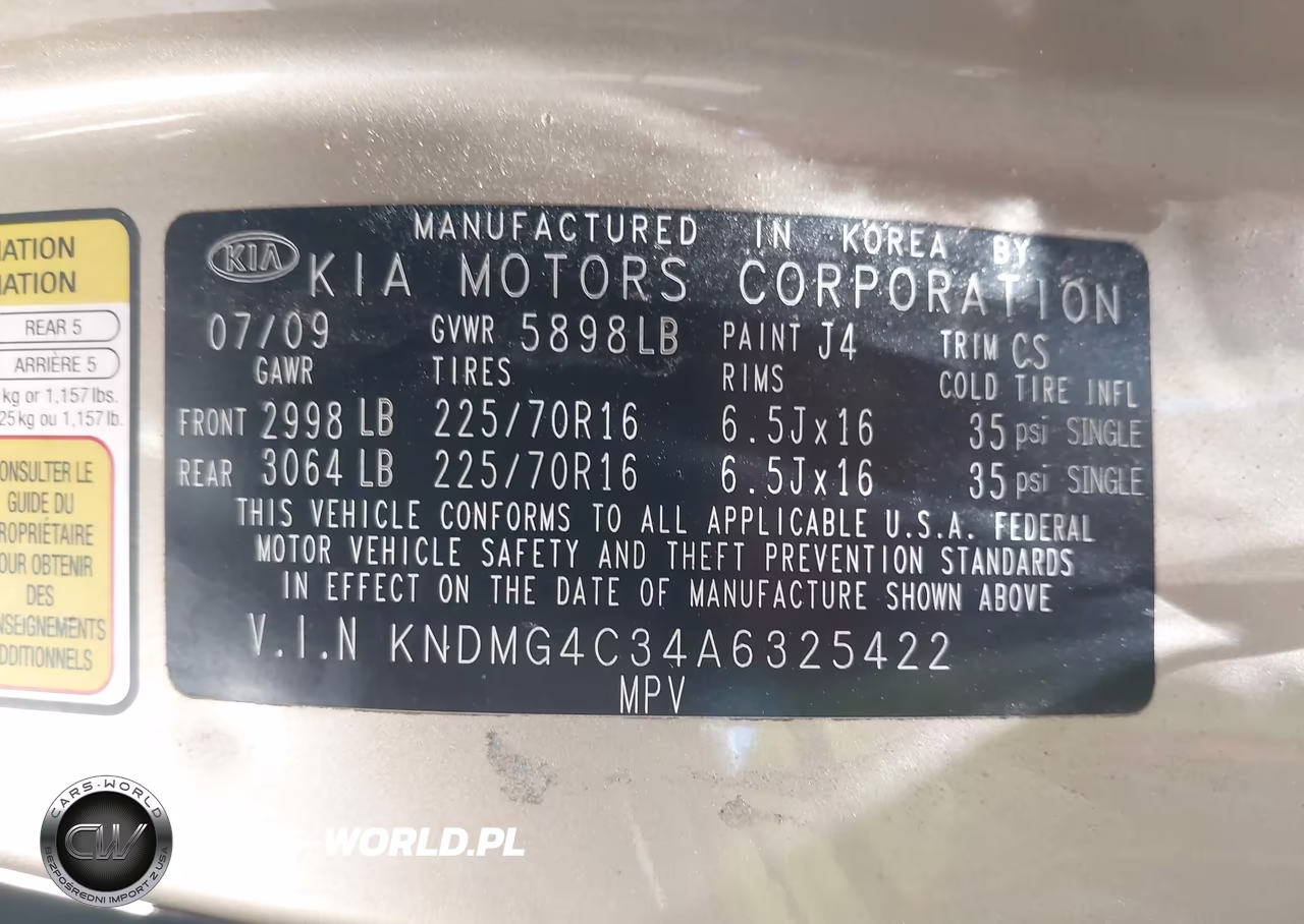 2010 Kia Sedona Lx VIN:KNDMG4C34A6325422 - 9
