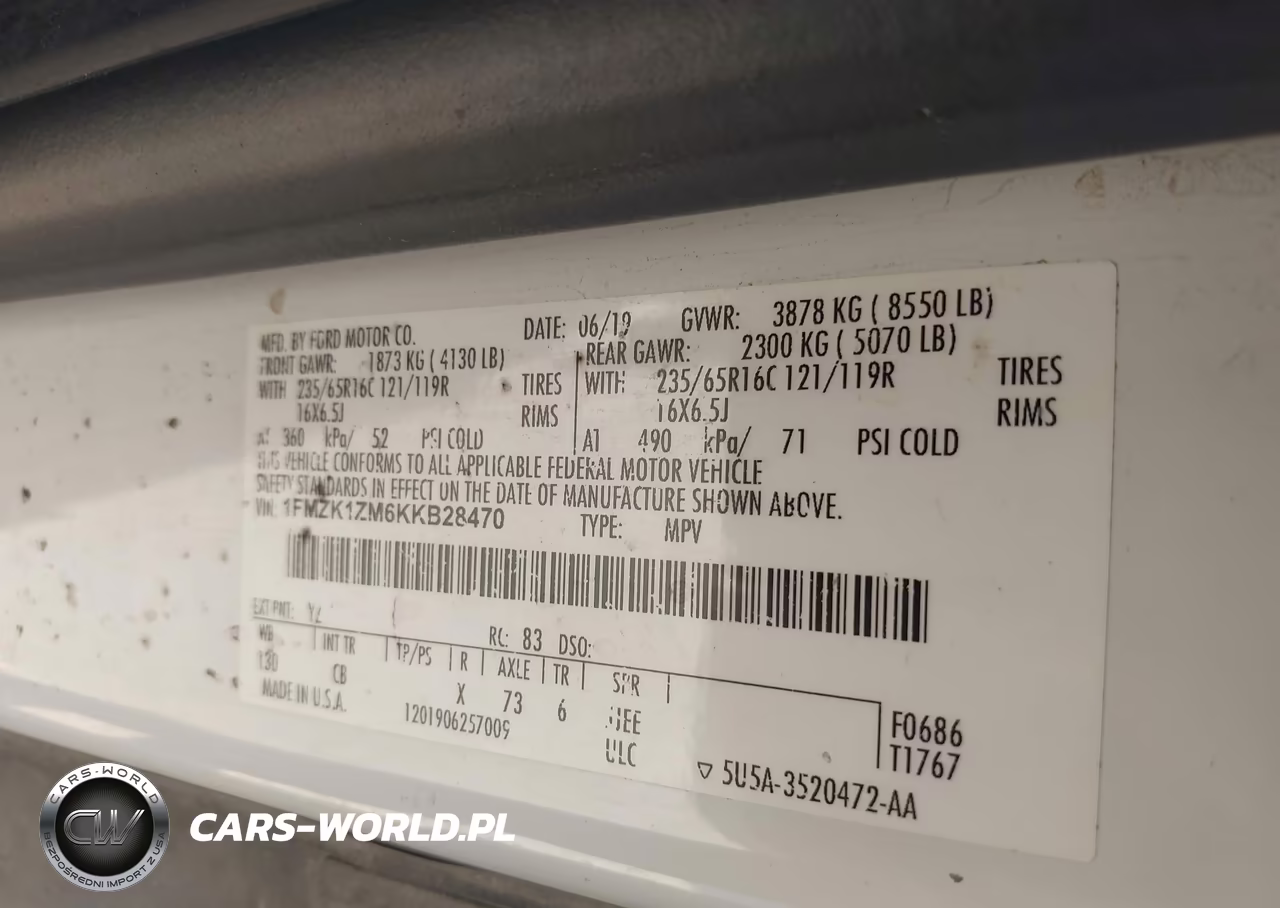 2019 Ford Transit-150 Xl-Xlt VIN:1FMZK1ZM6KKB28470 - 9