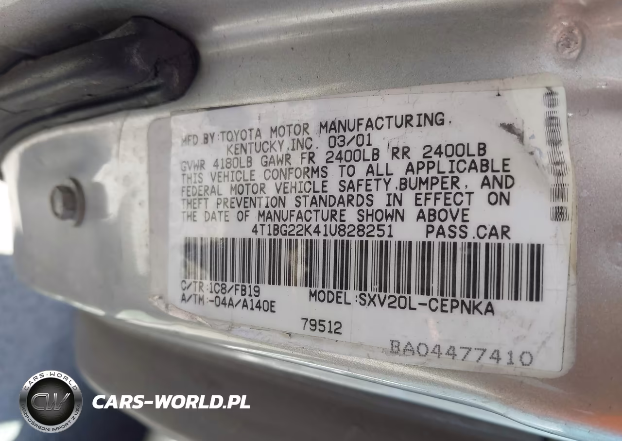2001 Toyota Camry Le VIN:4T1BG22K41U828251 - 9