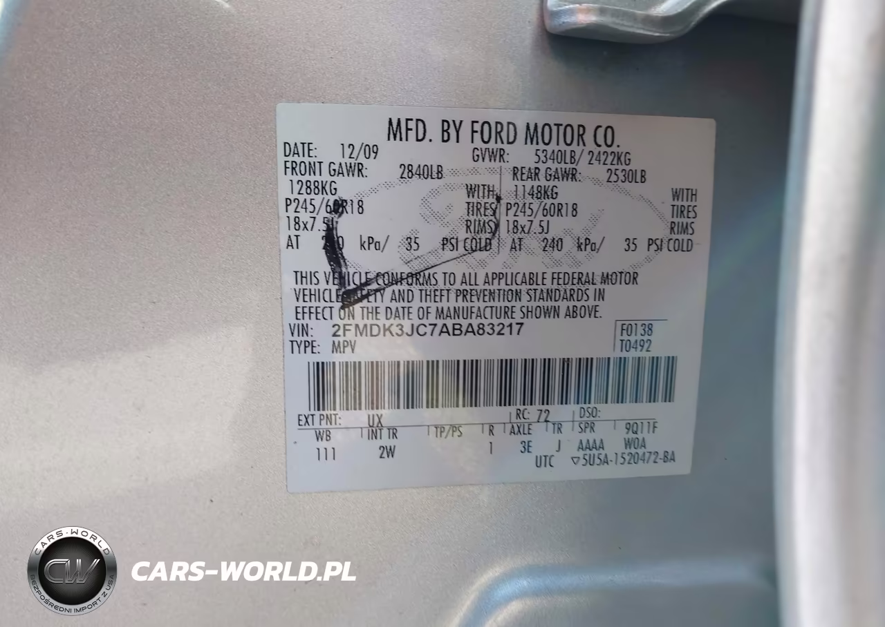 2010 Ford Edge Sel VIN:2FMDK3JC7ABA83217 - 9
