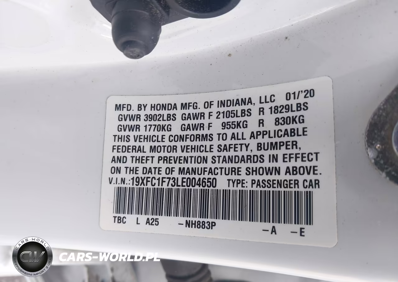 2020 Honda Civic Ex-L VIN:19XFC1F73LE004650 - 9