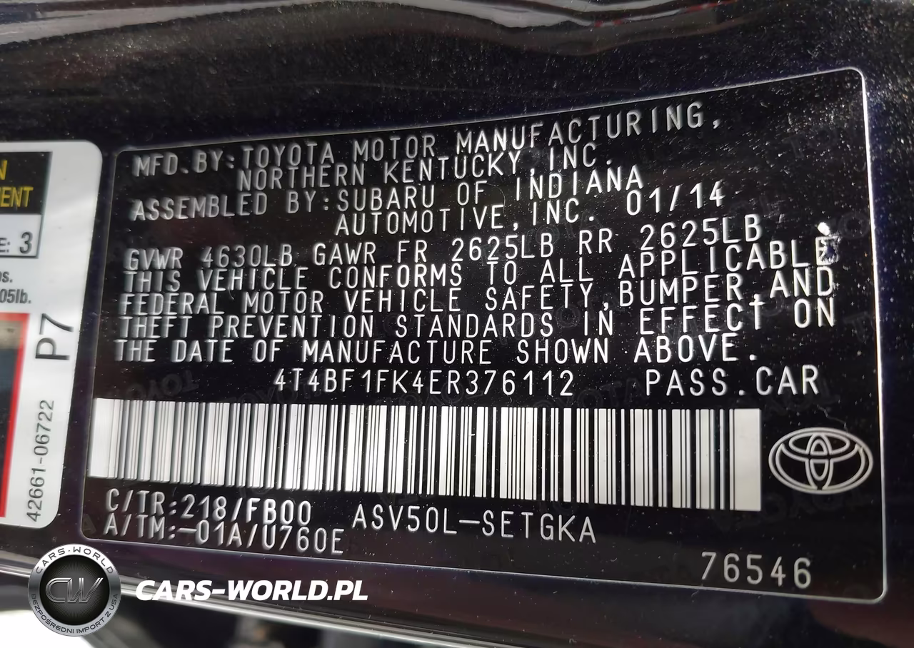 2014 Toyota Camry Xle VIN:4T4BF1FK4ER376112 - 9