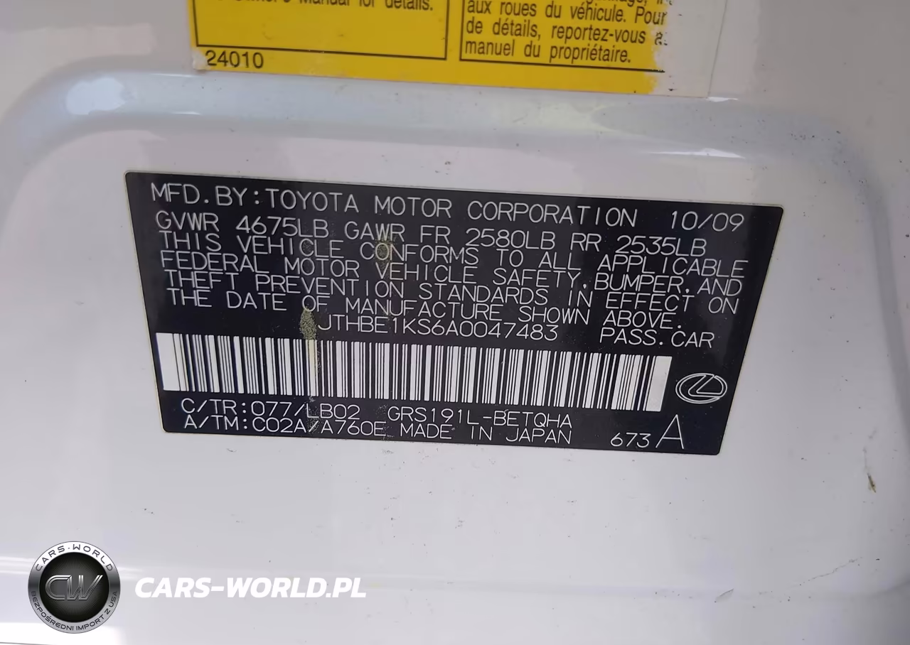 2010 Lexus Gs 350 VIN:JTHBE1KS6A0047483 - 9