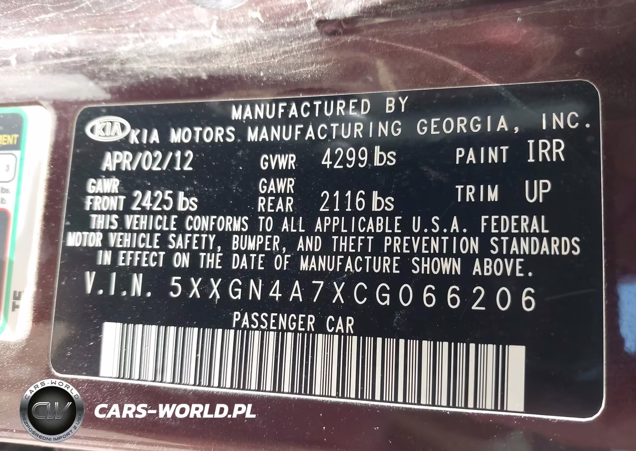 2012 Kia Optima Ex VIN:5XXGN4A7XCG066206 - 9