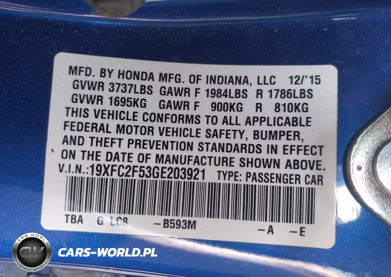 2016 Honda Civic Lx VIN:19XFC2F53GE203921 - 9