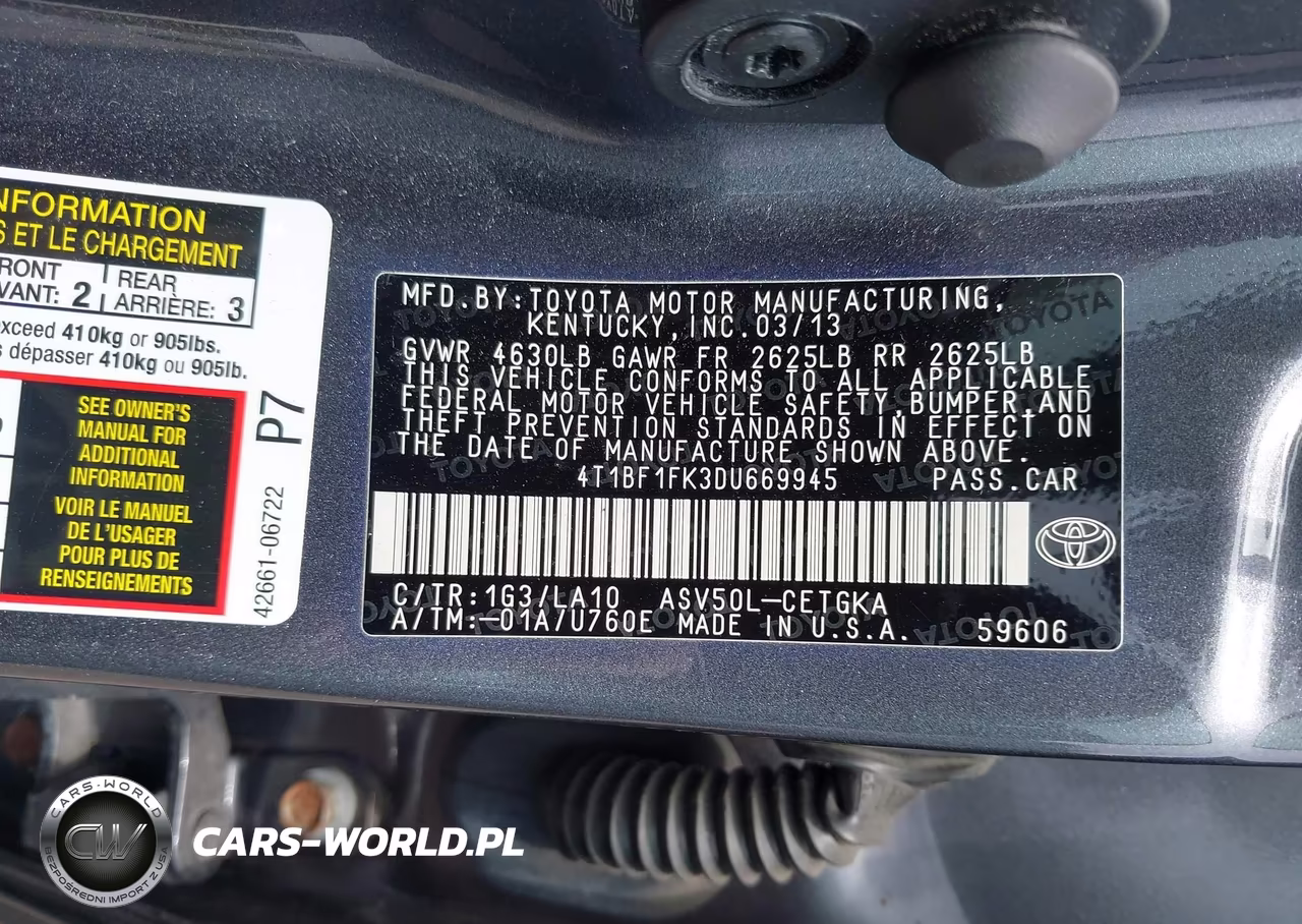 2013 Toyota Camry Xle VIN:4T1BF1FK3DU669945 - 9