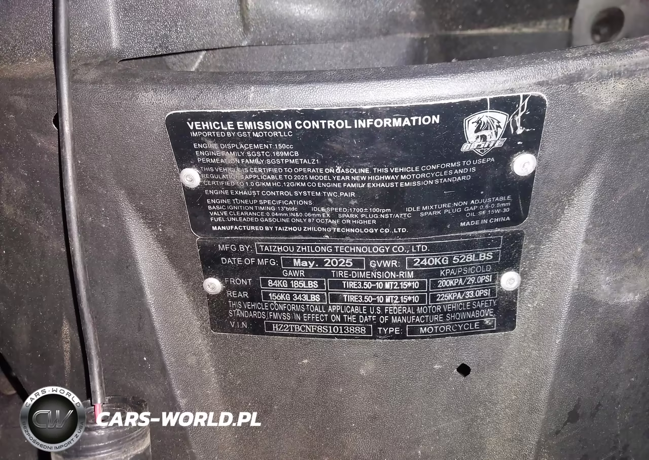 2025 Taizhou Zn150T7 VIN:HZ2TBCNF8S1013888 - 10