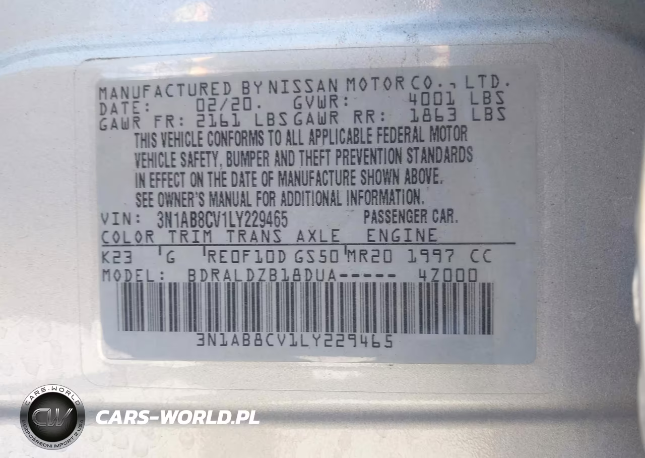 2020 Nissan Sentra Sv Xtronic Cvt VIN:3N1AB8CV1LY229465 - 9